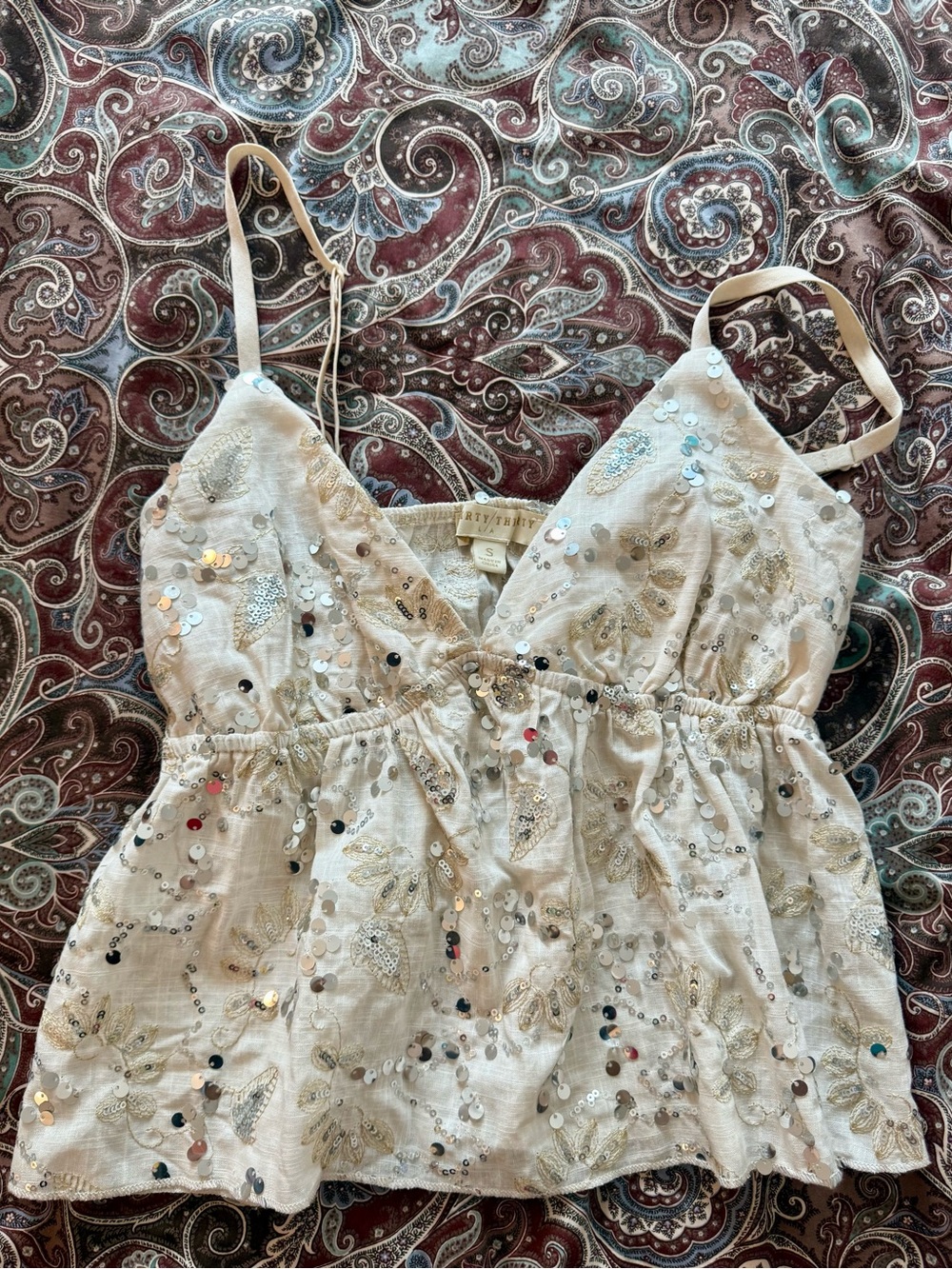 Thirty Thirty Embellished Cream Sequin Top S